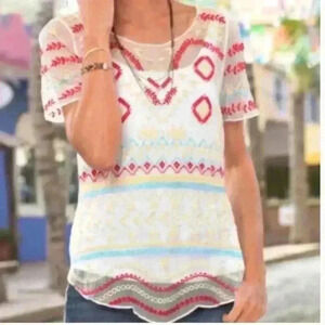 Sundance Sheer Embroidered Goddess of the Harvest Top Womens Size Medium EUC